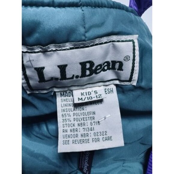 Vintage LL Bean Kids Ski Bib Snowboard Pants Thinsulate Purple Green Size 10-12 - Picture 6 of 10